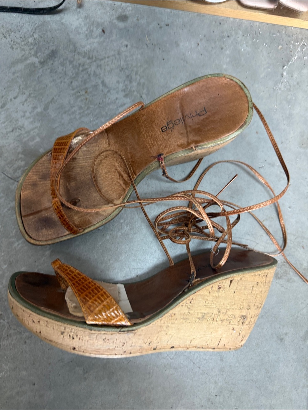 Lace-Up Tan Cork Wedge Sandals